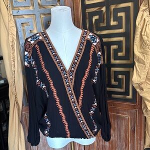 Embroidered Black and Orange Women's Top